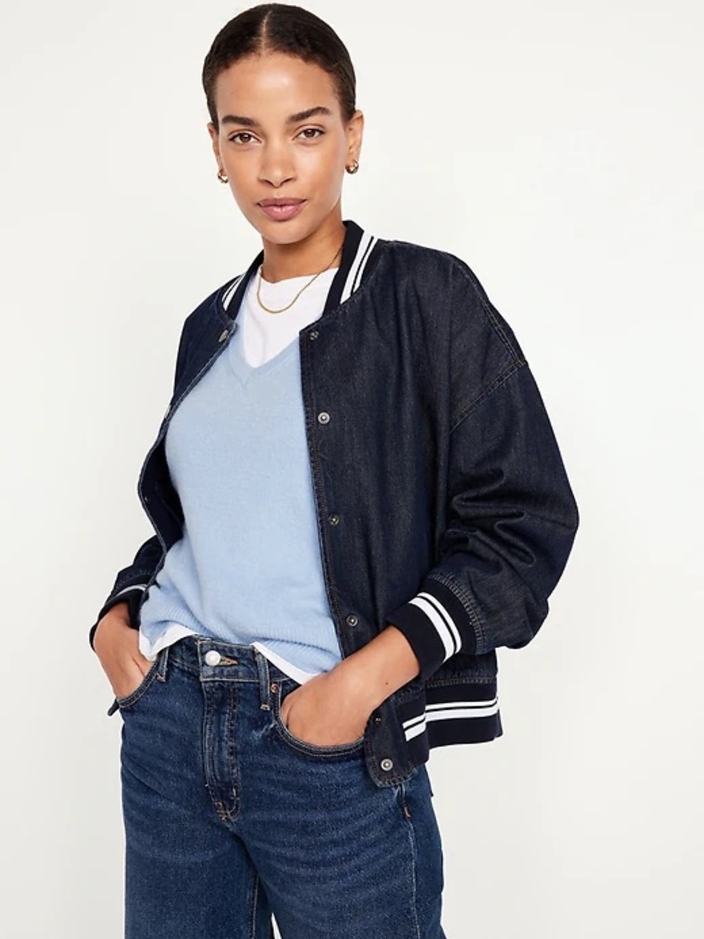 Old Navy denim bomber jacket. Varsity collegiate 90s medium